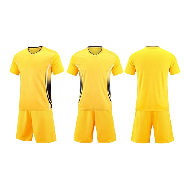 Conjuntos de blusas y camisas de manga corta con cuello en V. Conjunto de traje de fútbol de color sólido para niños para juegos deportivos universitarios, partidos de rendimiento, uniformes de entren