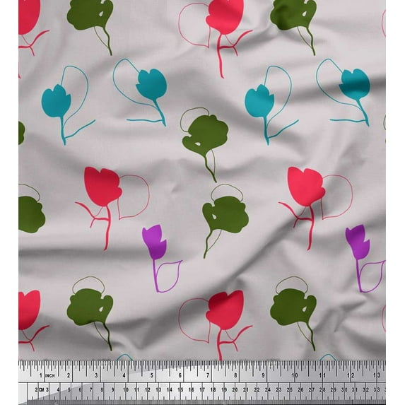 Soimoi Silk Fabric Artistic Floral Printed Craft Fabric by the Yard 42 Inch Wide