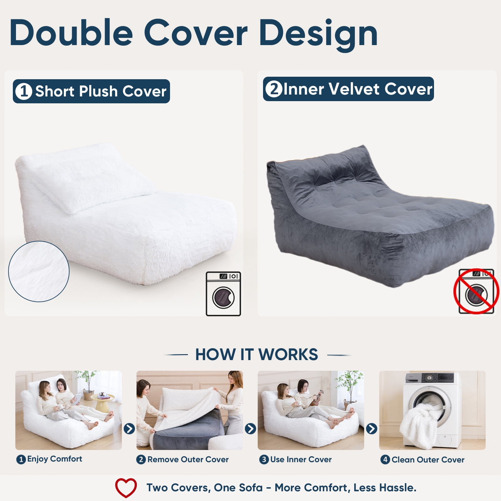 Alvantor Convertible Plush Sofa Bed with Ottoman and Pillow, Oversized Shaggy Faux Fur Floor Sofa, Foam Filled Armless Sleeper for Living Room, Bedroom, Dorm