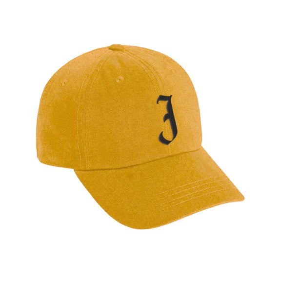 Daxton Low Profile Adjustable Baseball Dad Hat Cap Old English Font Alphabet A to Z, Gold Hat Black J