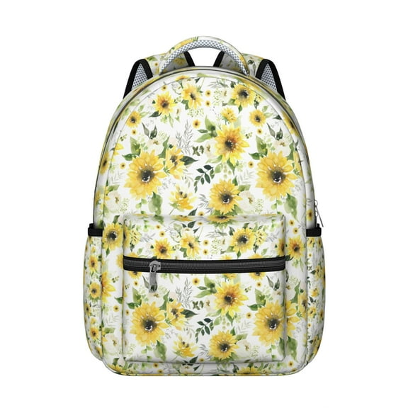 White Sunflower Backpack for School,Cute School Bag,Schoolbag with Adjustable Shoulder Straps & Padded Back,15.3"x11"x7.1".﻿