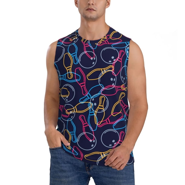 Fotbe Multicolor Bowling Men's Camiseta sin Mangas Estampada para Hombres, Playera Casual para Gimnasio, Entrenamiento, Playa-Small