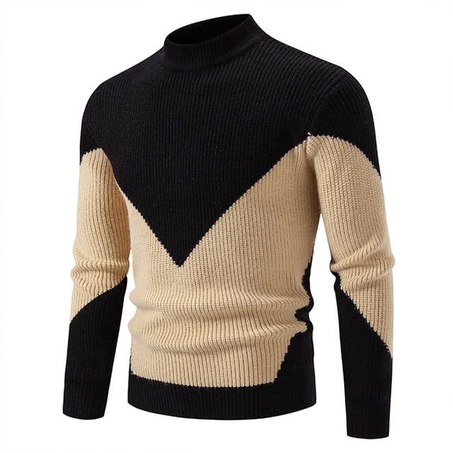 cfhntfmh Mens Sweaters Warm Long Sleeve Mock Neck Color Block Knit Sweaters Winter Fall Fashion Clothes 2024