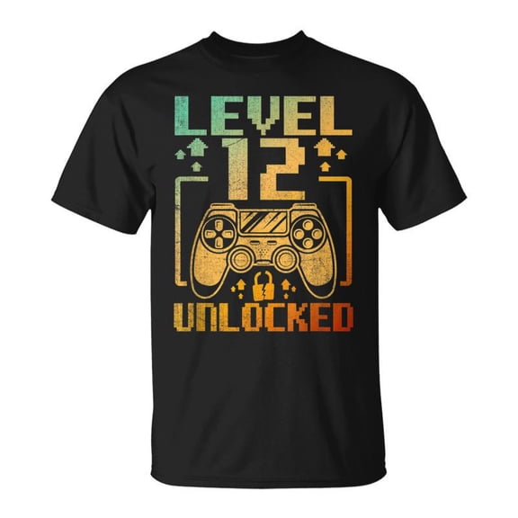 12Th Birthday Boy Level 12 Unlocked 12 Year Old Video Games Tshirt