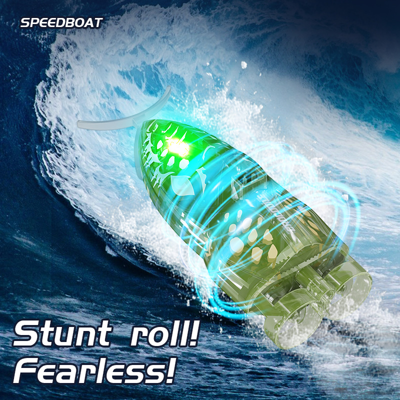 Crocodile Shape RC Speedboat,360° Stunt Mini Remote Control Boat with LED Lights, Waterproof Pool Toy for Kids, Pool Racing Gift for Birthday Christmas