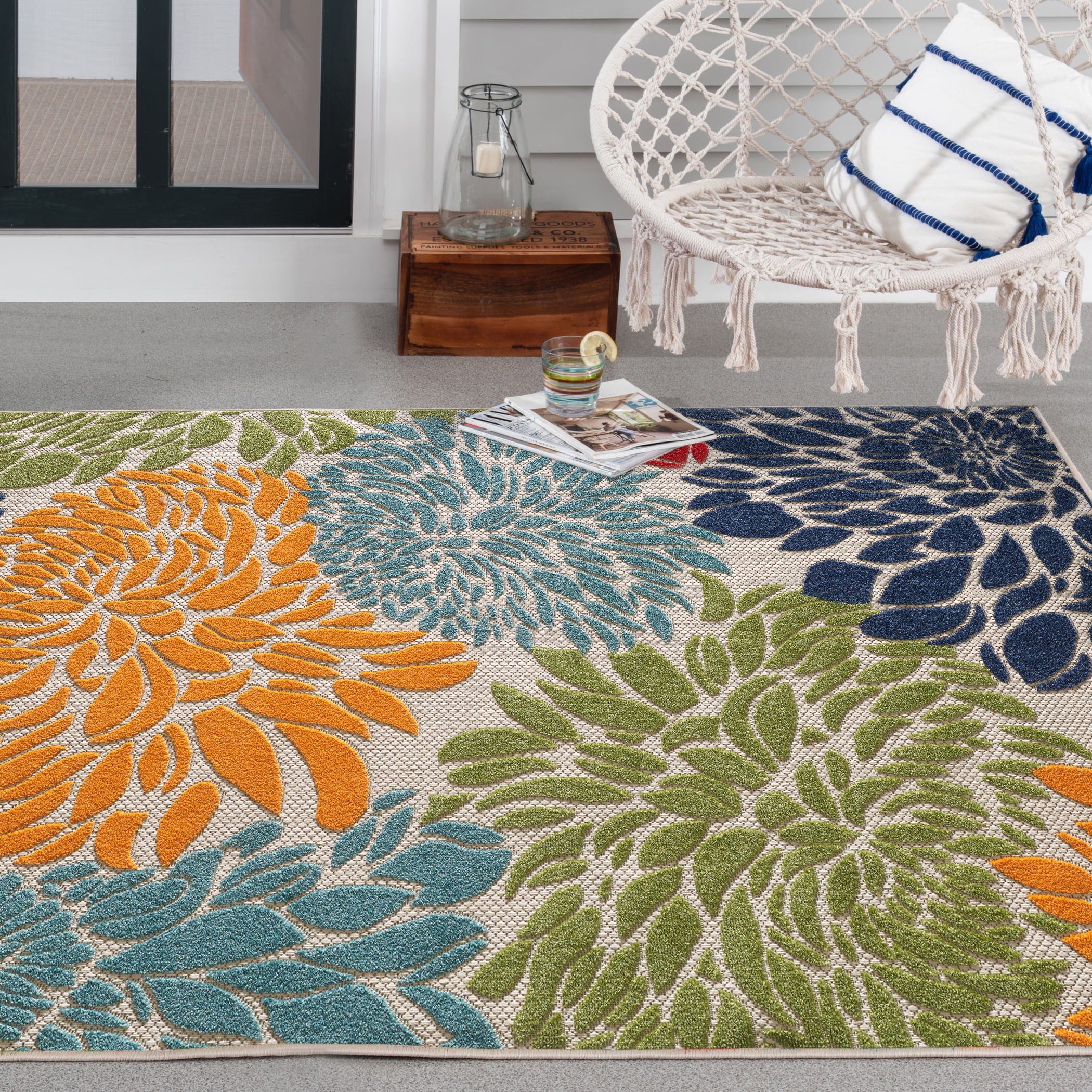 Loomaknoti Fontana Eshani 9' x 12' Floral Indoor/Outdoor Area Rug , Cream/Orange