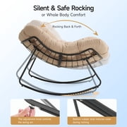 Dovov Oversized Papasan Rocking Chair, Indoor Outdoor Rocking Chair Patio Egg Chair with Cushion, Heavy Duty Steel Papasan Rocker Lounge Chair for Porch Balcony Nursery Living Room, Beige