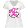 thumbnail image 3 of Inktastic Love, Care, Cure Breast Cancer Awareness Pink Ribbon Women's Plus Size V-Neck T-Shirt, 3 of 5