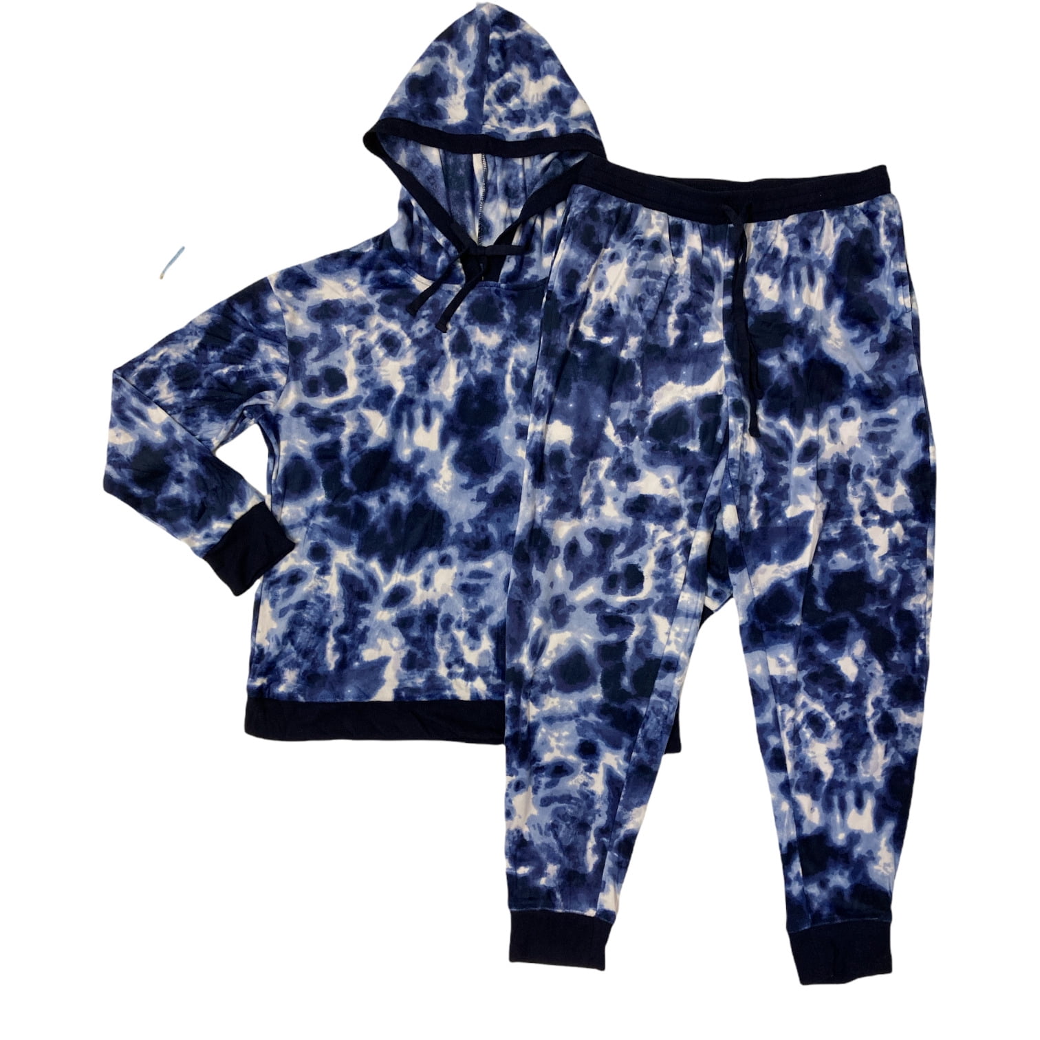 Cuddl Duds Women's 2 Piece Hooded Stretch Fleece Lounge Set (Navy Tie Dye,  M) - Walmart.com