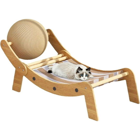 Chaise Longue pour Chat à Gratter, Chaise Berçante pour Chats avec Balle Jouet / Mobilier Animal pour Balcon Intérieur Terrasse Extérieur Plage