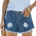 thumbnail image 6 of hoksml Women's High Waist Distressed Denim Shorts, Frayed Hem Jean Shorts, Casual Ripped Denim Shorts, 6 of 8