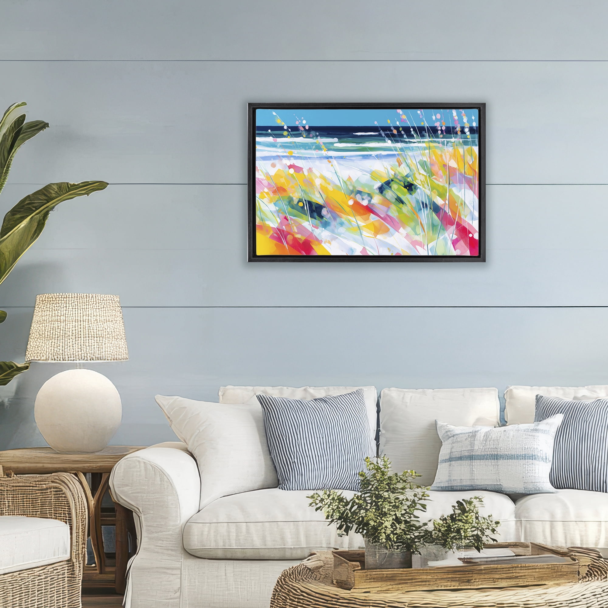 Stupell Industries Sea Oats & Ocean Breeze Abstract Black Framed Floater Canvas Wall Art, design by Chromatic Storm Studio