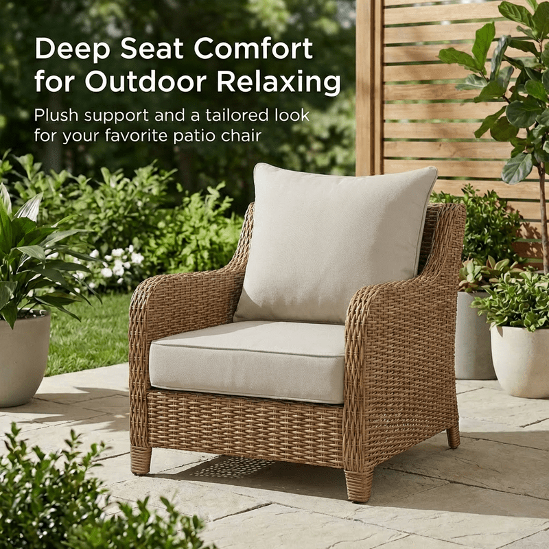 24 x 24 in Outdoor Olefin Patio Cushions with Back Pillows, 6 in Thick, Water- and Fade-Resistant, Beige, Set of 5