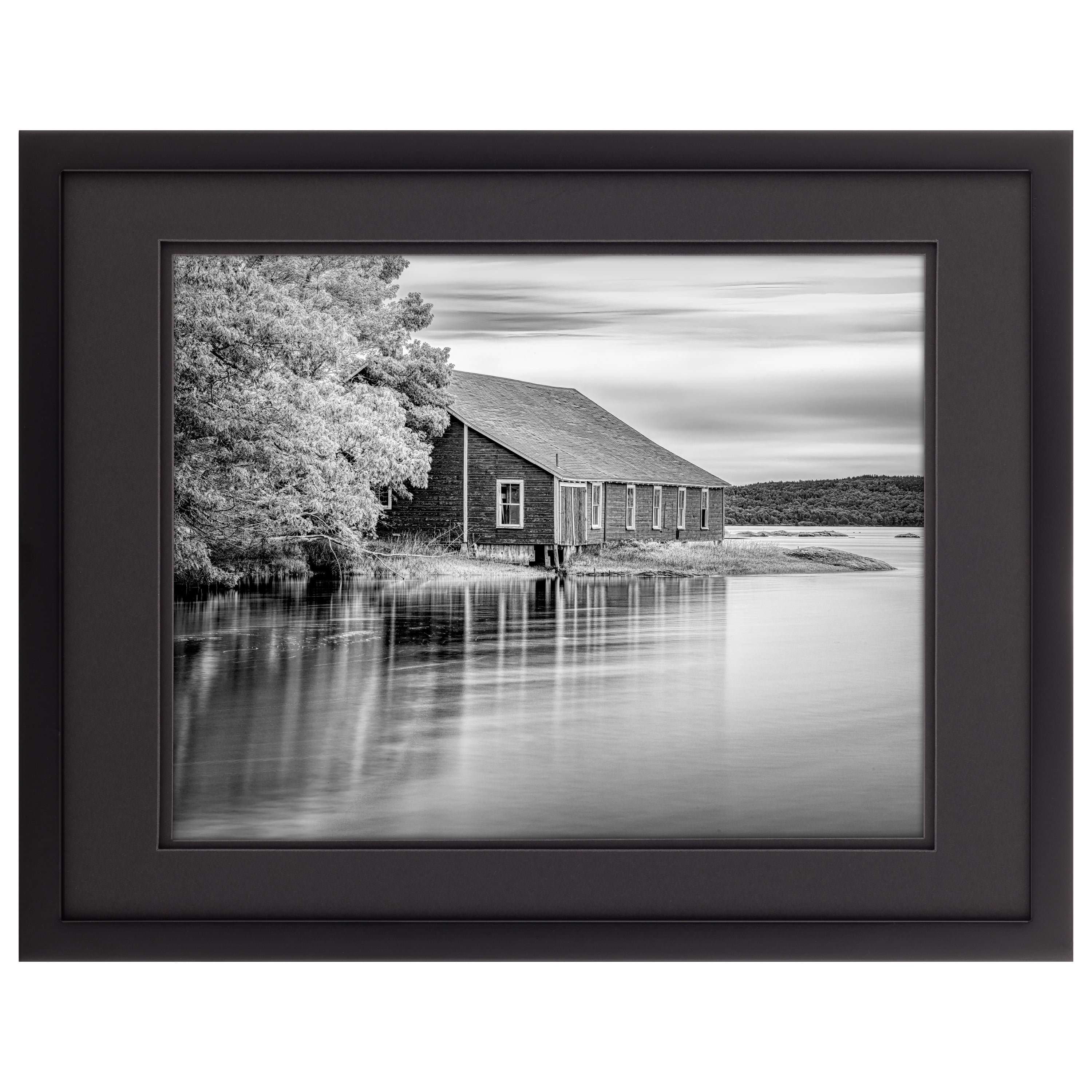 Gallery Solutions 14"x18" Wood Wall Frame Matted for 11"x14" Photos, Rectangular Wall Mount, Black