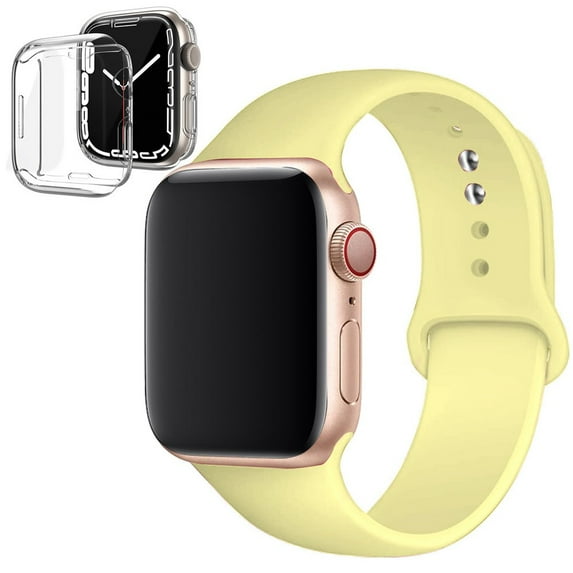 ALMNVO Silicone Watch Band Case for Apple Watch Bands 40mm Screen Protector Case,Wristband Strap Band with Silicone Clear Screen Protective Cover for iWatch Series SE 6 5 4 -Lemon Cream