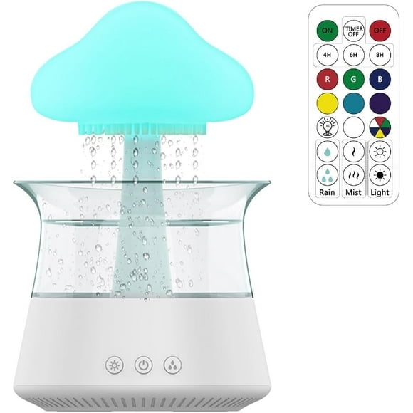 FYBTO Rain Cloud Humidifier Water Drip, 7 Changing Colors Essential Oil Aroma Diffuser Aromatherapy Cloud Diffuser, Desk Fountain Bedside for Sleeping Relaxing Mood Water Drop Sound (White)-1095