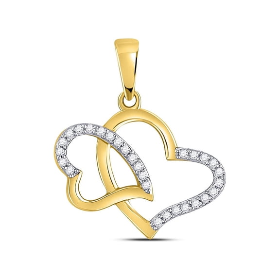 Diamond Queen 10kt Yellow Gold Womens Round Diamond Double Heart Pendant 1/6 Cttw