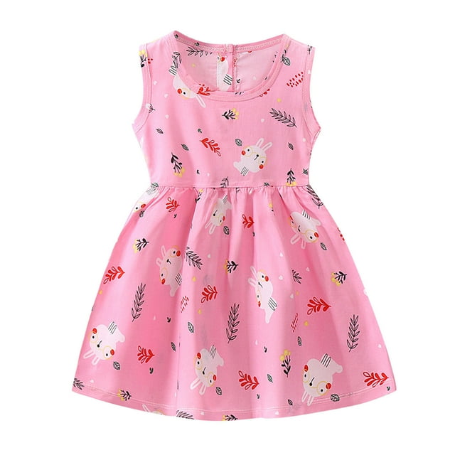 Robes pour Filles - Vêtements d'Été Sans Manches pour Tout-Petits, Enfants, Bébés Filles, Robe à Carreaux à Motif Floral et Dessin Animé, Tenues Décontractées de Plage