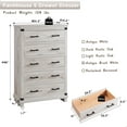 thumbnail image 2 of OKD Farmhouse 5 Drawers Dresser for Bedroom, Wood Tall Chest of Drawers with Thick Plank Styling, Rustic Closet Dresser for Bedroom, Living Room, Antique Brush White, 2 of 7