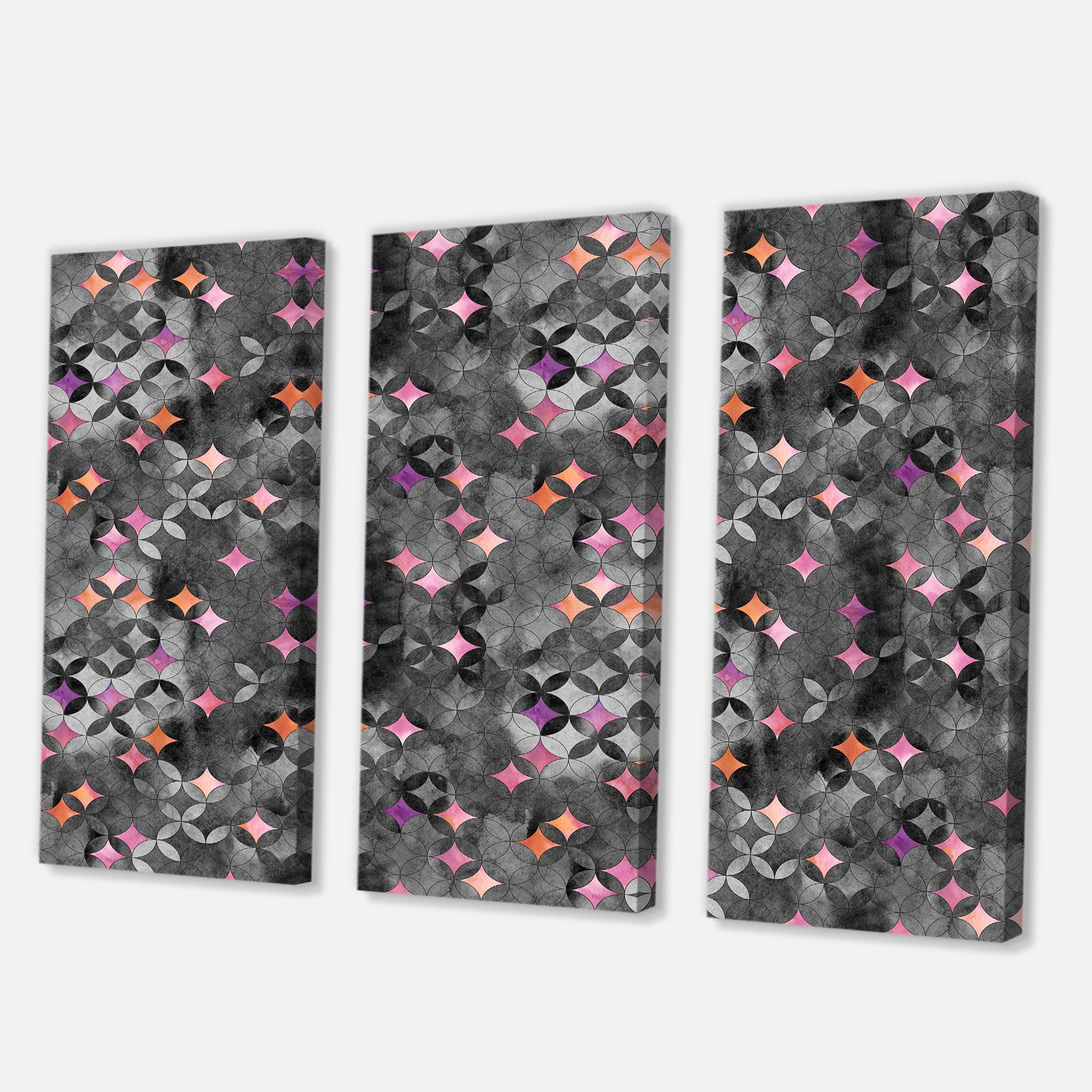 Designart ' Geometry Pink Stars With Intersecting Circles ' Modern Canvas Wall Art Print