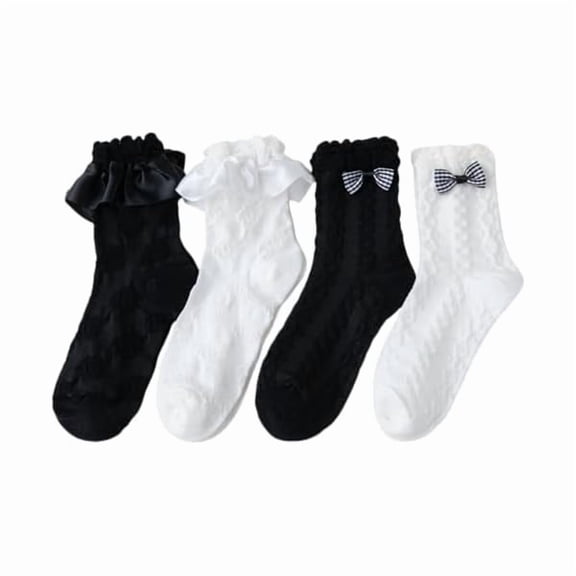 Eryueer Ruffle Socks Women, Cute Ankle Bow Frilly Loafer Cotton Crew Socks for Women Girls