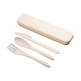 thumbnail image 1 of Juego de utensilios de viaje con estuche, 4 juegos de cucharas, cuchillos y tenedores reutilizables de paja de trigo, cubiertos portátiles para loncheras, accesorios para adultos y niños, viajes,, 1 of 6