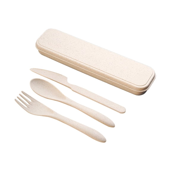 XIANXIAN Travel Utensils Set with Case,Set of 4 Wheat Straw Reusable Spoon Knife Forks Tableware, Portable Cutlery Set for Lunch Box Accessories for Adults Kids Travel Picnic Camping or Daily Use