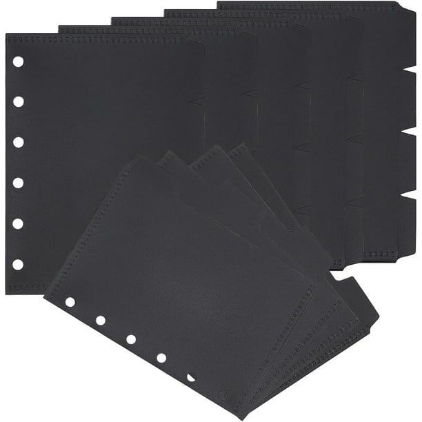 24 hojas A7 (12,3 x 9,1 cm) Separadores de plástico de 6 agujeros para carpeta, pestañas índice negras, separadores de índice rectangulares para cuaderno, tarjetas con pestañas de índice insertables