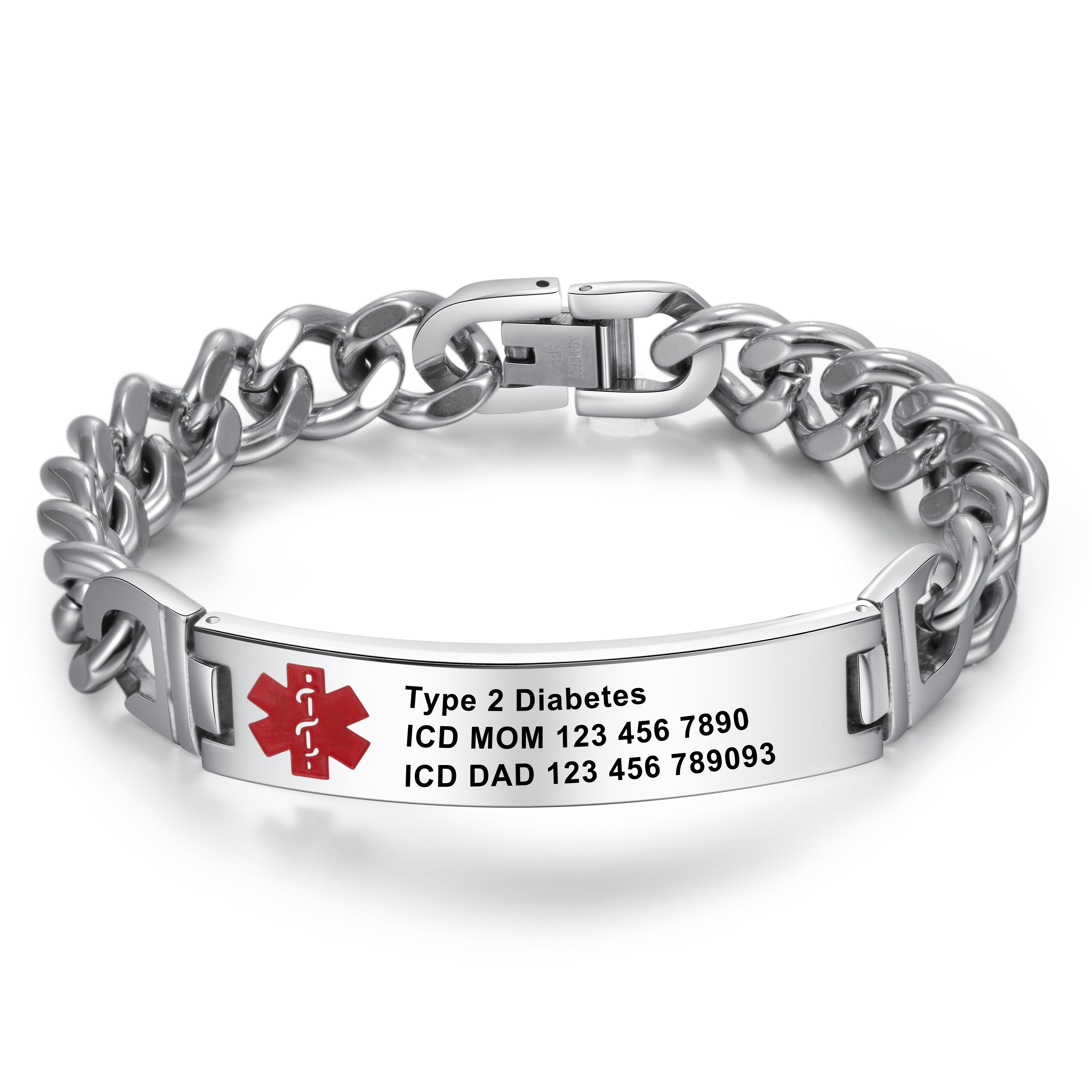 Personalized Medical Alert Bracelet for Men Stainless Steel Identity ID ...