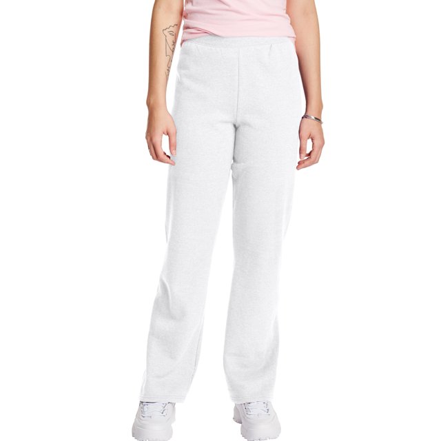 Hanes Womens ComfortSoft EcoSmart Open Leg Fleece Sweatpants, S, White