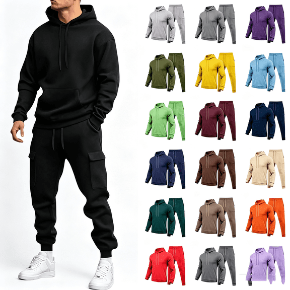 XUNKUSGA Mens Sweatsuits 2 Piece Set Loose Solid Color Hooded Sweatshirts and Sweatpant Sets Athletic Sweatsuits Set for Men Jogger Sweatsuit S-3XL Brown