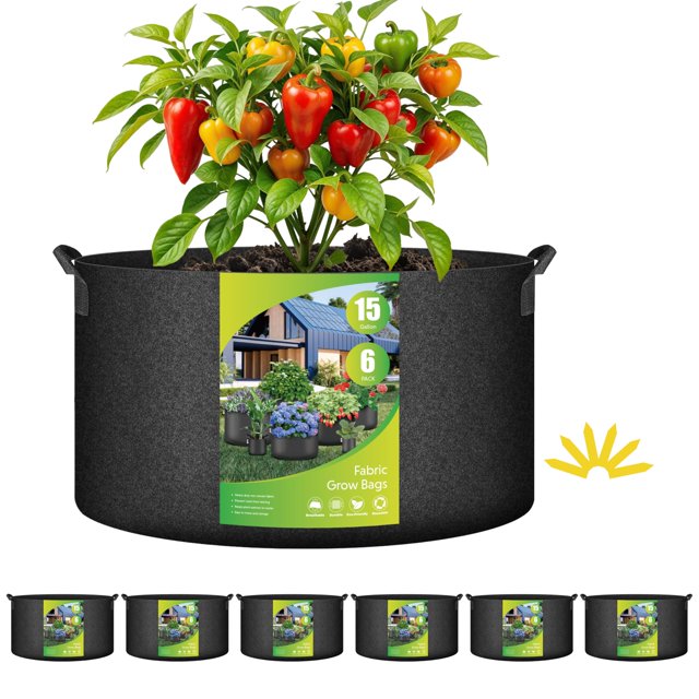 Bolsas de cultivo HealSmart de 15 galones, tela no tejida, paquete de 6 con asas