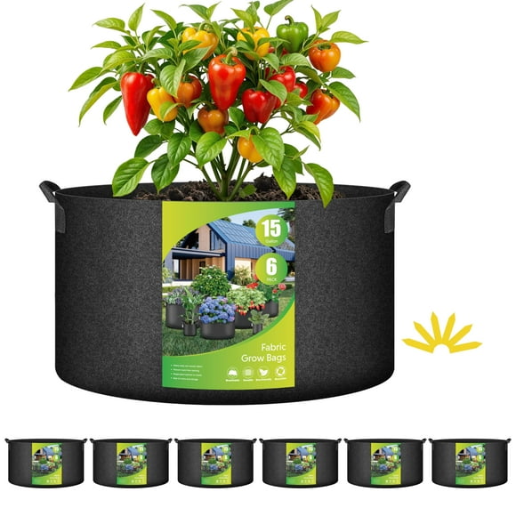Bolsas de cultivo HealSmart de 15 galones, tela no tejida, paquete de 6 con asas