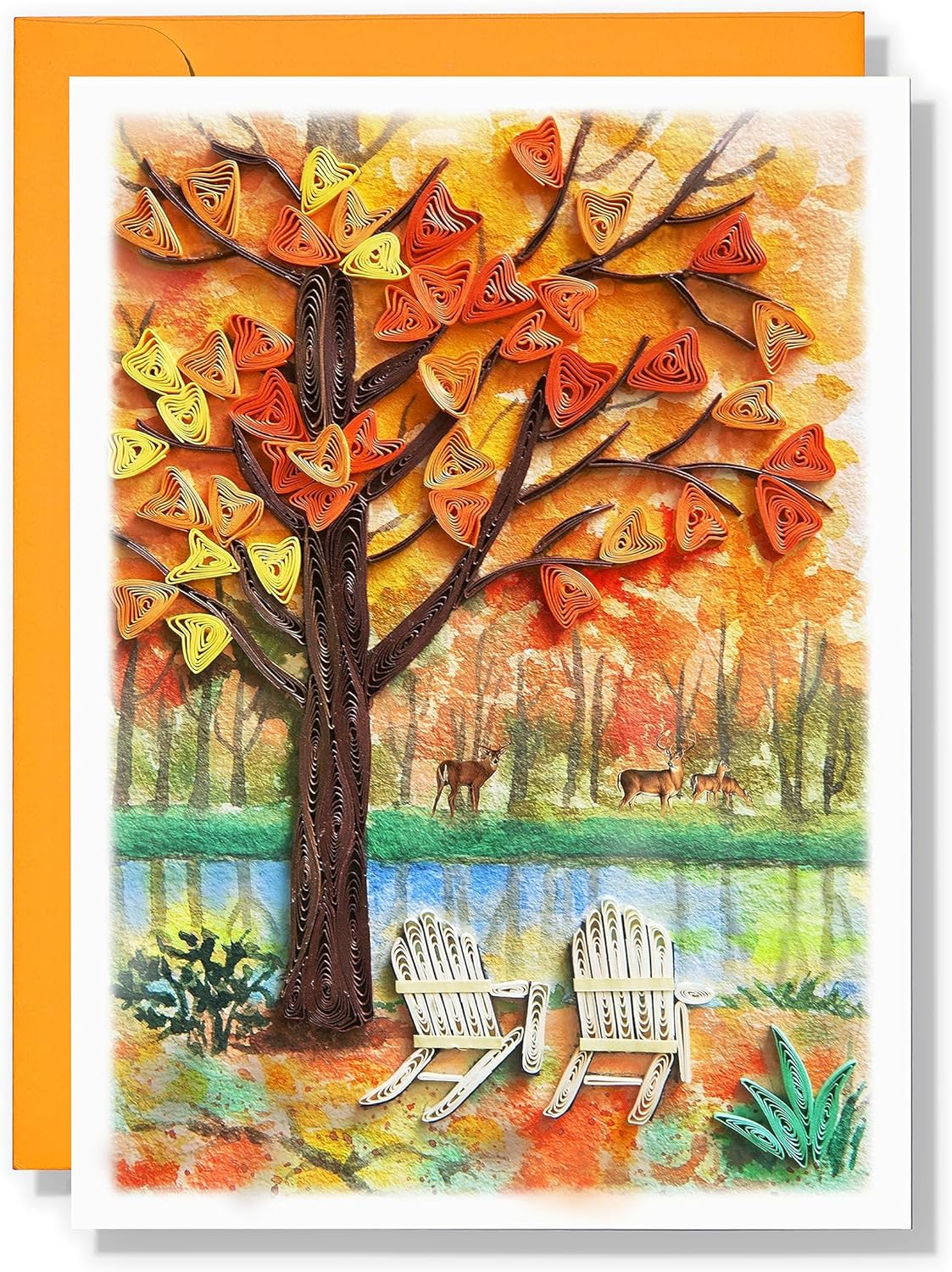 Seasonal Greeting Card, Autumn Holiday Love Card, Quilled Quilling Card for All Occasions, Watercolor Artful Greeting Card for Autumn, Fall, Thanks Giving, for Him Her Friend Mom Dad