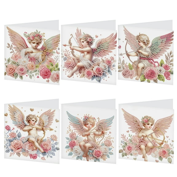 6pcs Diamond Art Painting Kit Greeting Card, Pale Pink Angel 5D DIY Special Shape Diamond Greeting Card Creative Gift, Christmas Thanksgiving Greeting Card Congratulation