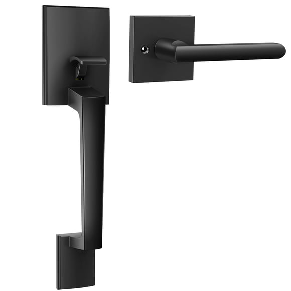 Ohuhu Front Door Handle Set, Heavy Duty Matte Black Entryway Door Handleset (Without Deadbolt), Modern Zinc Alloy Exterior Entry Door Lever
