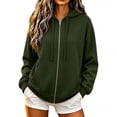 thumbnail image 2 of Feancey Zipper Sweatshirts for Women Oversized Zip Up Hoodies Drawstring Long Sleeve Loose Fit Hooded Jackets Fall Lightweight Athletic Jacket with Pockets Green S, 2 of 8