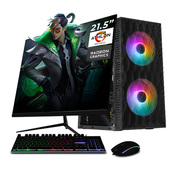 Computadora Escritorio Completa Xtreme PC Gaming AMD Radeon Vega 3 Athlon 3000G 16GB SSD 500GB Monitor 21.5 75Hz WIFI Black juegos casuales, trabajo y estudio