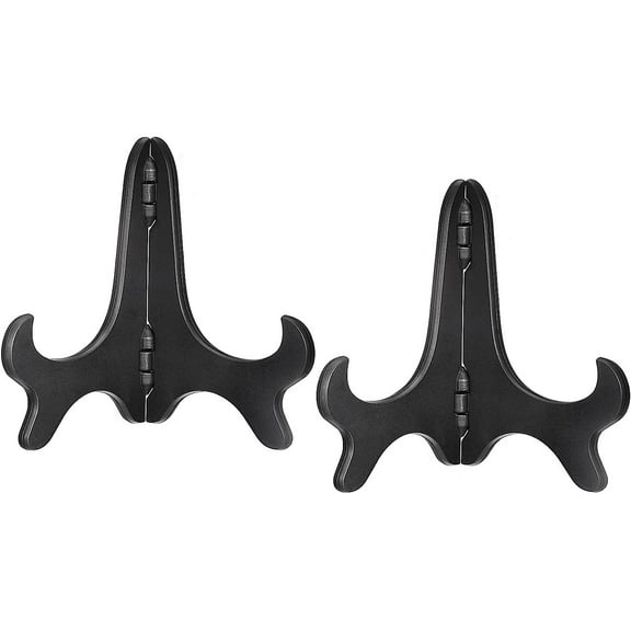 2pcs 4" Easel Plate Holder, Wood-like Plastic Folding Display Stand Black for Decorative Picture Frame