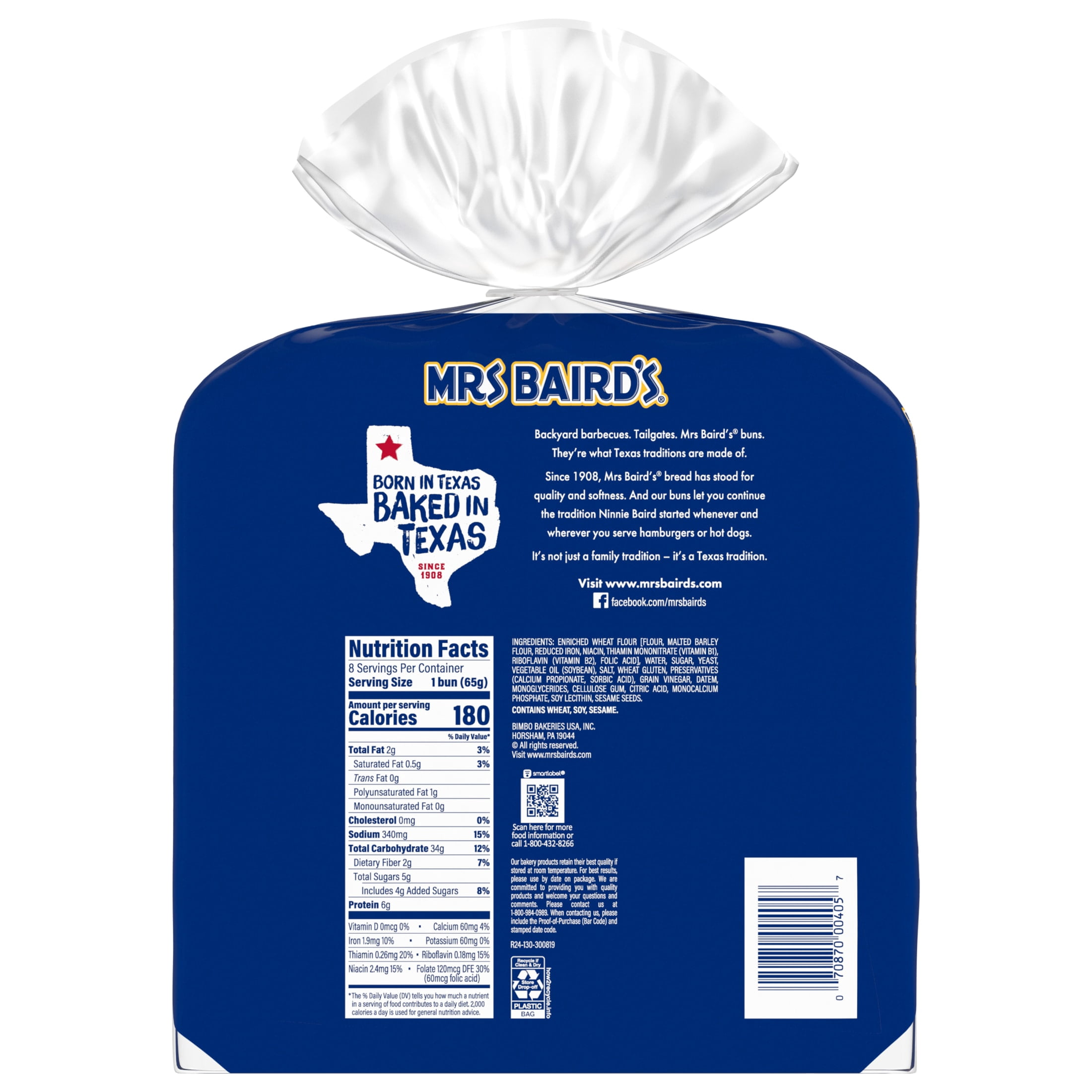Mrs Baird's Large Hamburger Buns, 8 count, 18.25 oz
