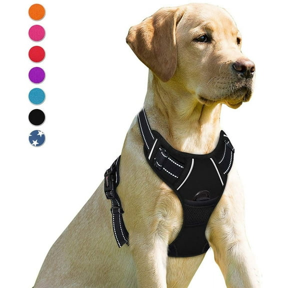 No Pull Dog Harness Front Clip Heavy Duty Reflective Easy Control Handle for Large Walking(Black,L)