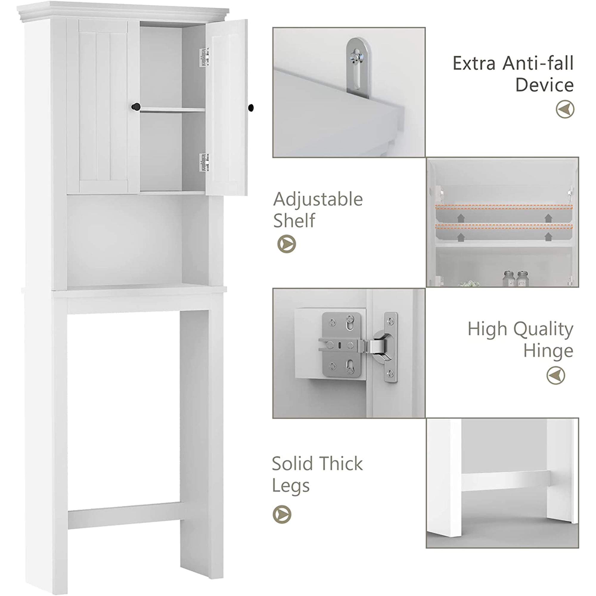 Meilocar Over The Toilet Storage Cabinet for Bathroom, Storage Organizer  Over Toilet, Space Saver W/Adjustable Shelf & Open Storage Shelf, 75in,  White