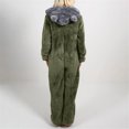 thumbnail image 3 of Gibobby Pantalones cortos Pijamas de manga larga de lana artificial para mujer Casual Color sólido Cremallera Suelta con capucha Mono Pijamas Casual Invierno Cálido Orejas lin(Verdinegro， M), 3 of 5
