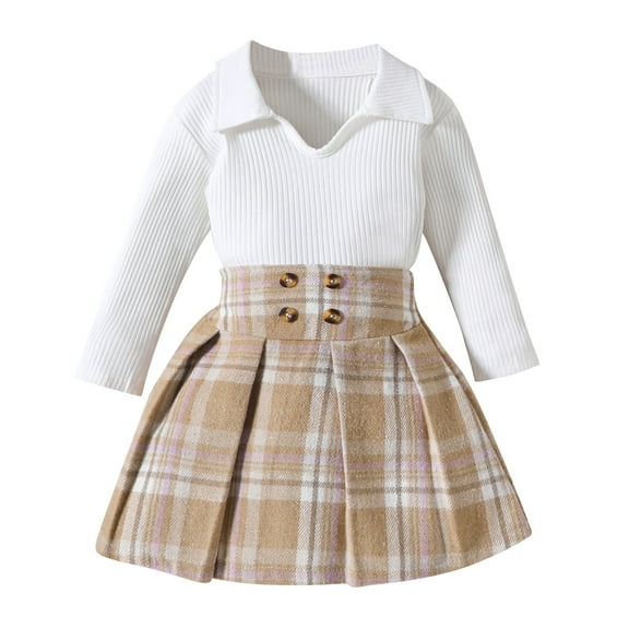 Sngxgn Baby Girl Clothes Long Sleeve Outfits Set Baby Girl Skirts Set(Khaki,130)