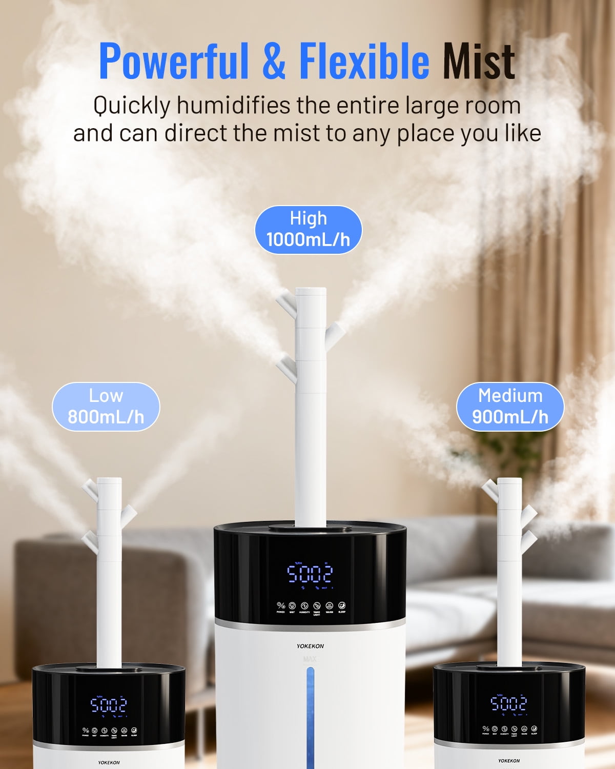 YOKEKON 4.76Gal/18L Cool & Warm Mist Humidifier for Large Room 2500 sq ft, Whole House Humidifier with Diffuser & Extended Tube, Quiet Air Humidifier for Bedroom