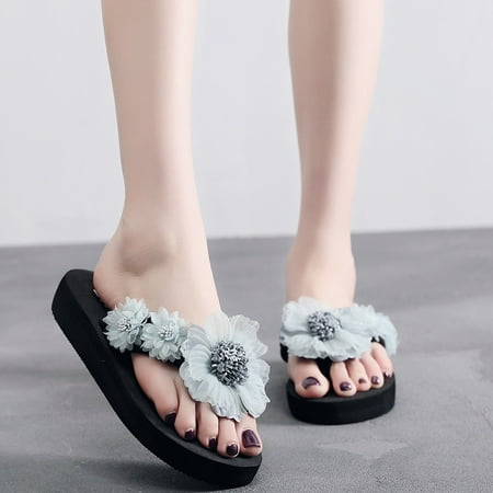 

Flip Flops Fashion Flip- flop Women Slip-on Open Toe Flower Wedges Color Slipper Shoes