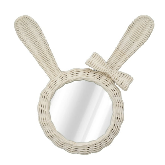 Espejo decorativo de ratán HD retro con forma de conejo blanco para baño y dormitorio