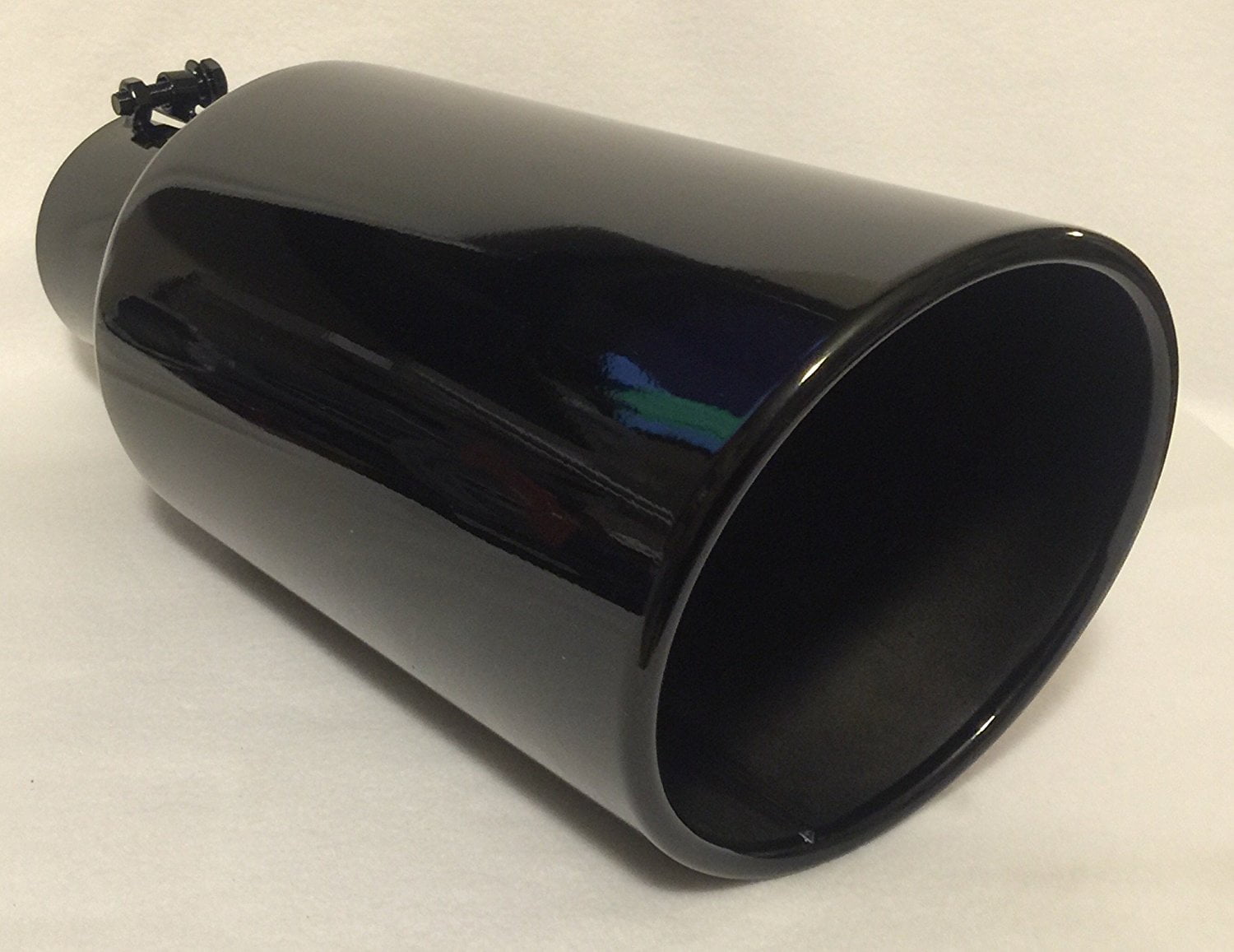 4" Inlet x 7" Outlet x 18" Long Rolled Edge GLOSS BLACK Diesel Exhaust