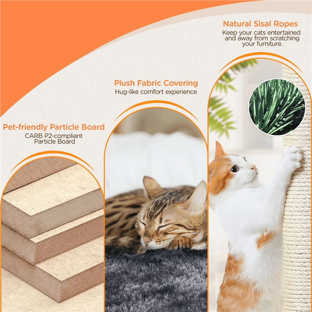 Alden Design 57″ Tall Multi Level Cat Tree with Basket & Condo & Scratching Post, Dark Gray