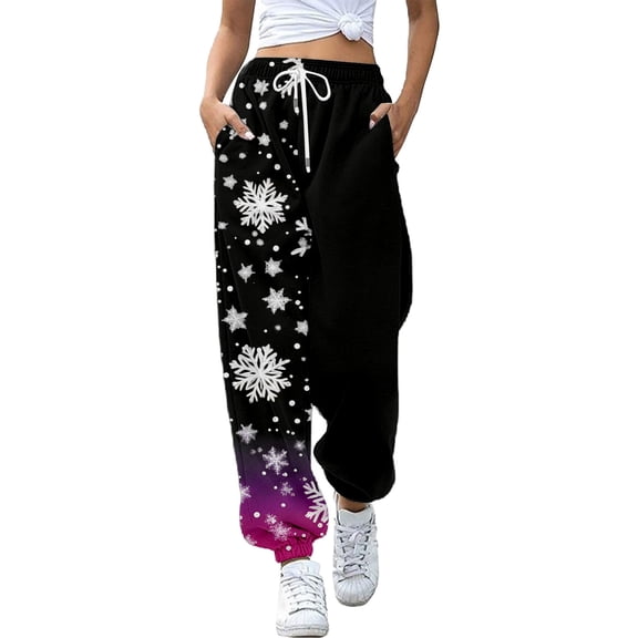 Byoo Snowflake Print Toddler Girls' Jogger Pants Soft Cozy Elastic Waistband High Rise Kids Sweatpants Comfort Pants,Black